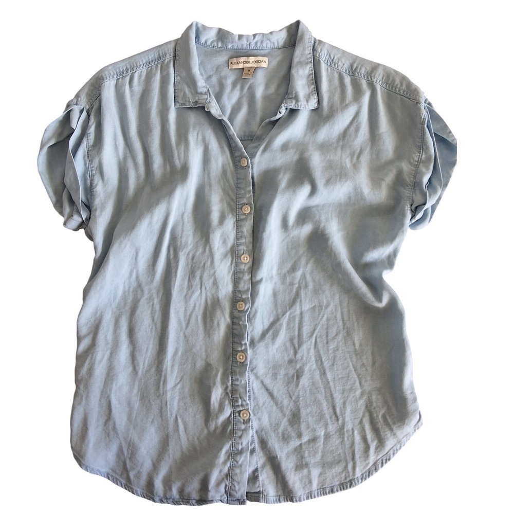 Alexander Jordan Women M Button Down Shirt Chambray Coastal Grandma Minimalist